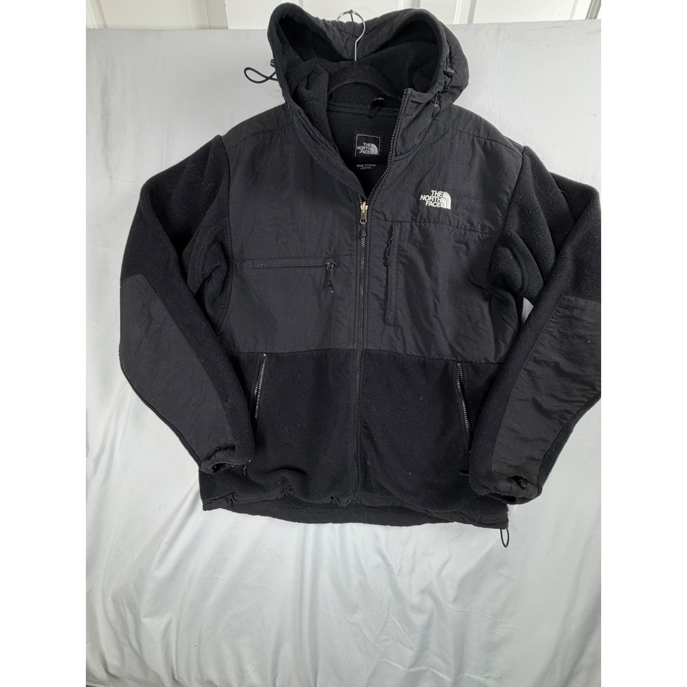 The North Face Denali Fleece Hooded Jacket Large Black Full Zip Mixed Media